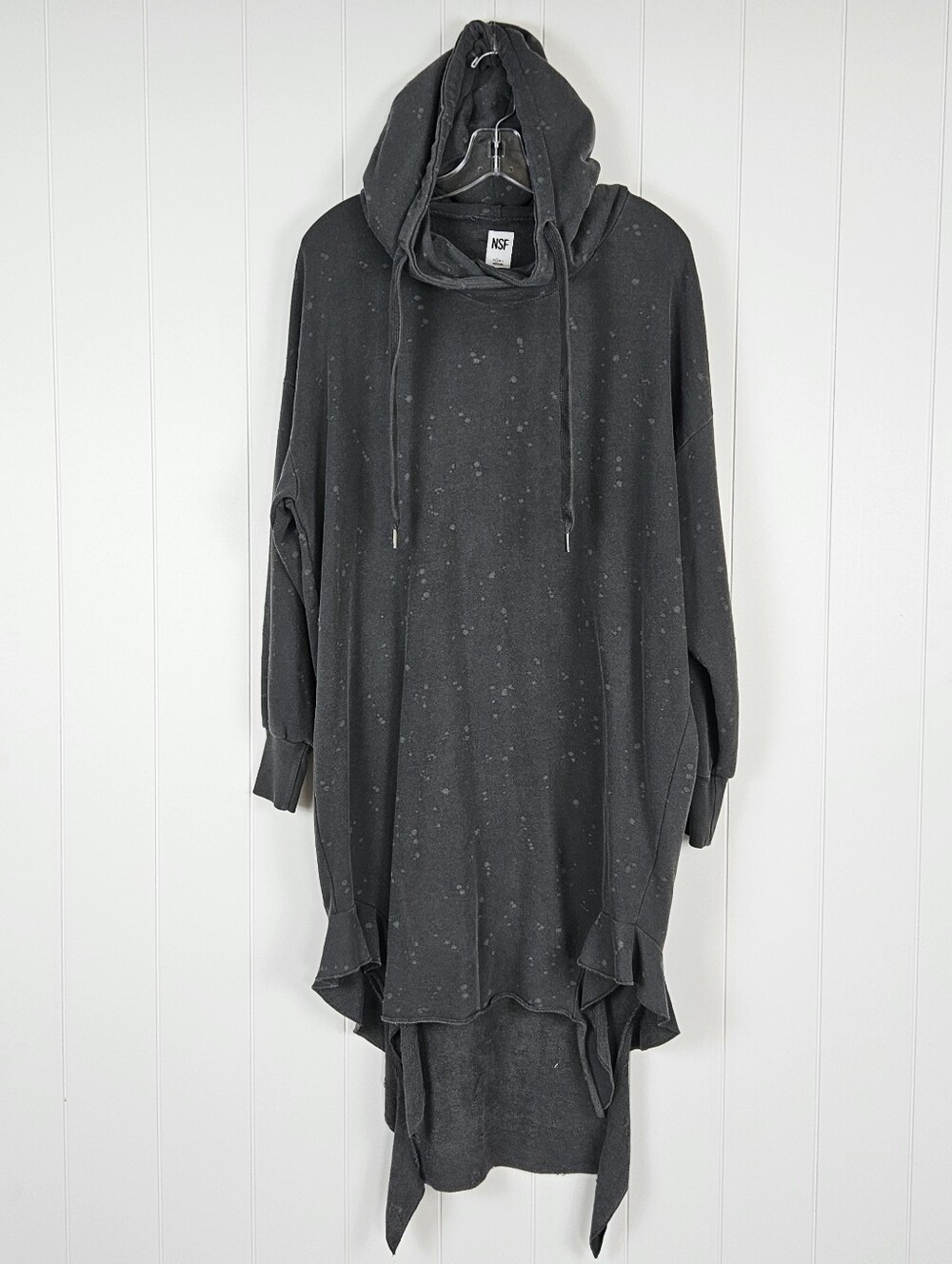 NSF Wren Hoodie Dress Womens S Gray Distressed Oversized Thrashed Revolve